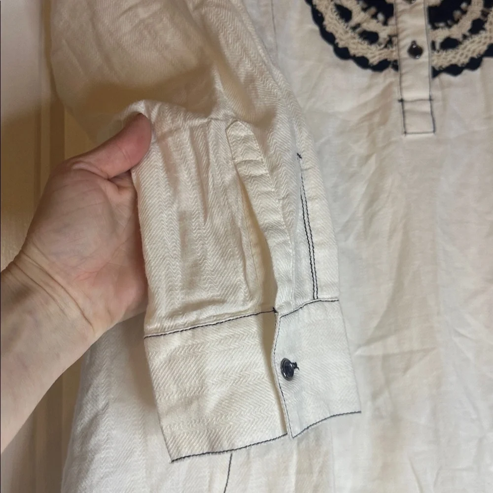 Free People RARE Size Medium Cream and‎ Black Embroidered Tunic Dress